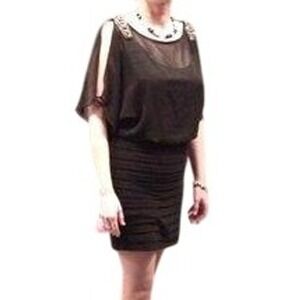 R & M Collection Black Dress Womens‎ 16T Embellished Sheer Overlay Party